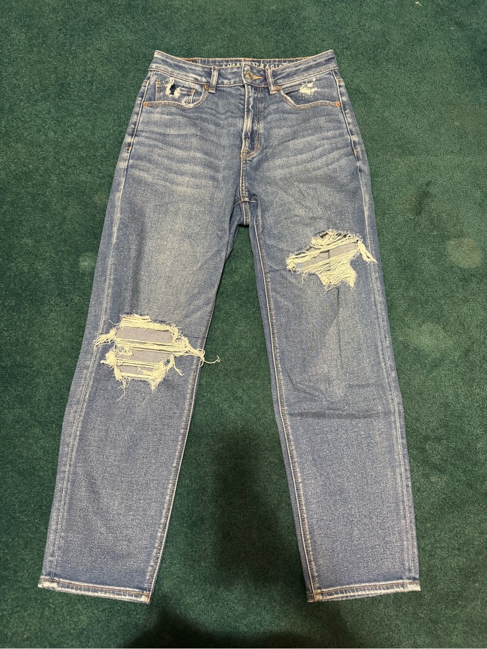 American Eagle Outfitters Blue Stretch Mom Straight Denim Jeans